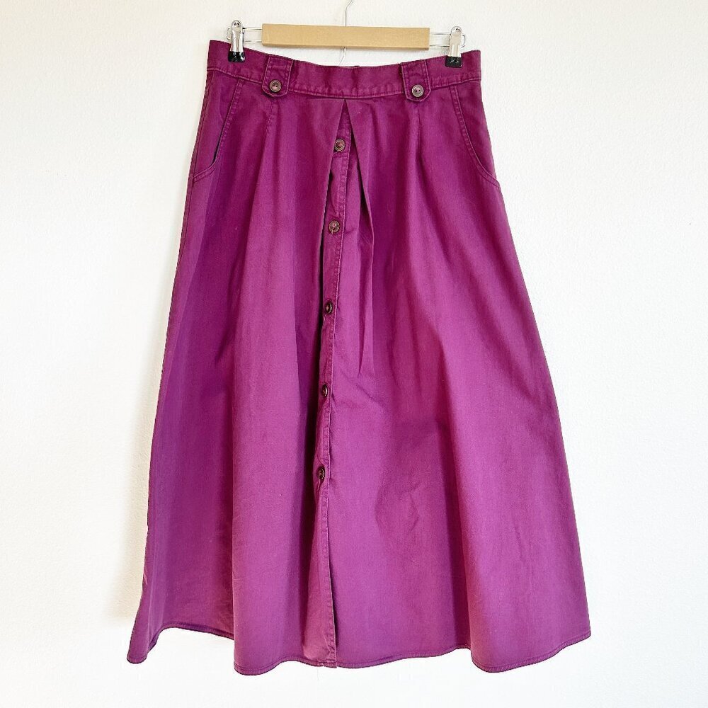 Vtg Laura Ashley Skirt Pleated Midi Full Button Waist Cottagecore GB